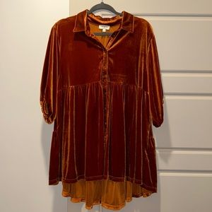 Small Umgee dress. Burnt orange/auburn color. Velvet material.